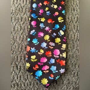 Vintage Leonard Paris Black Floral Silk Tie 100% Silk Made In Italy